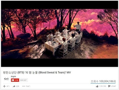 BTS มิวสิควีดีโอ Blood Sweat & Tears ยอดวิวทะลุ 100 ล้าน